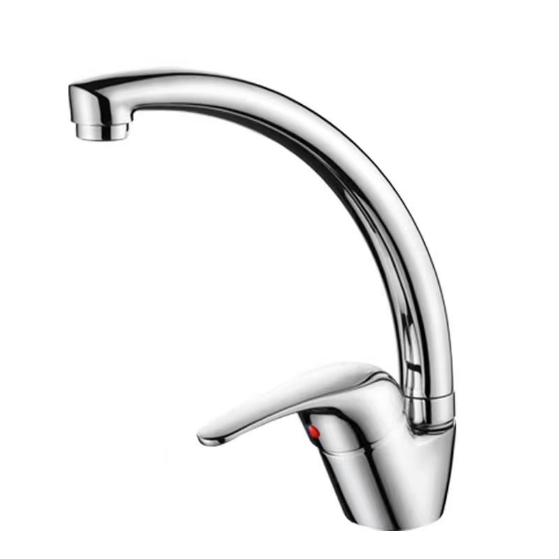 Chrome faucet with curved spout and single lever