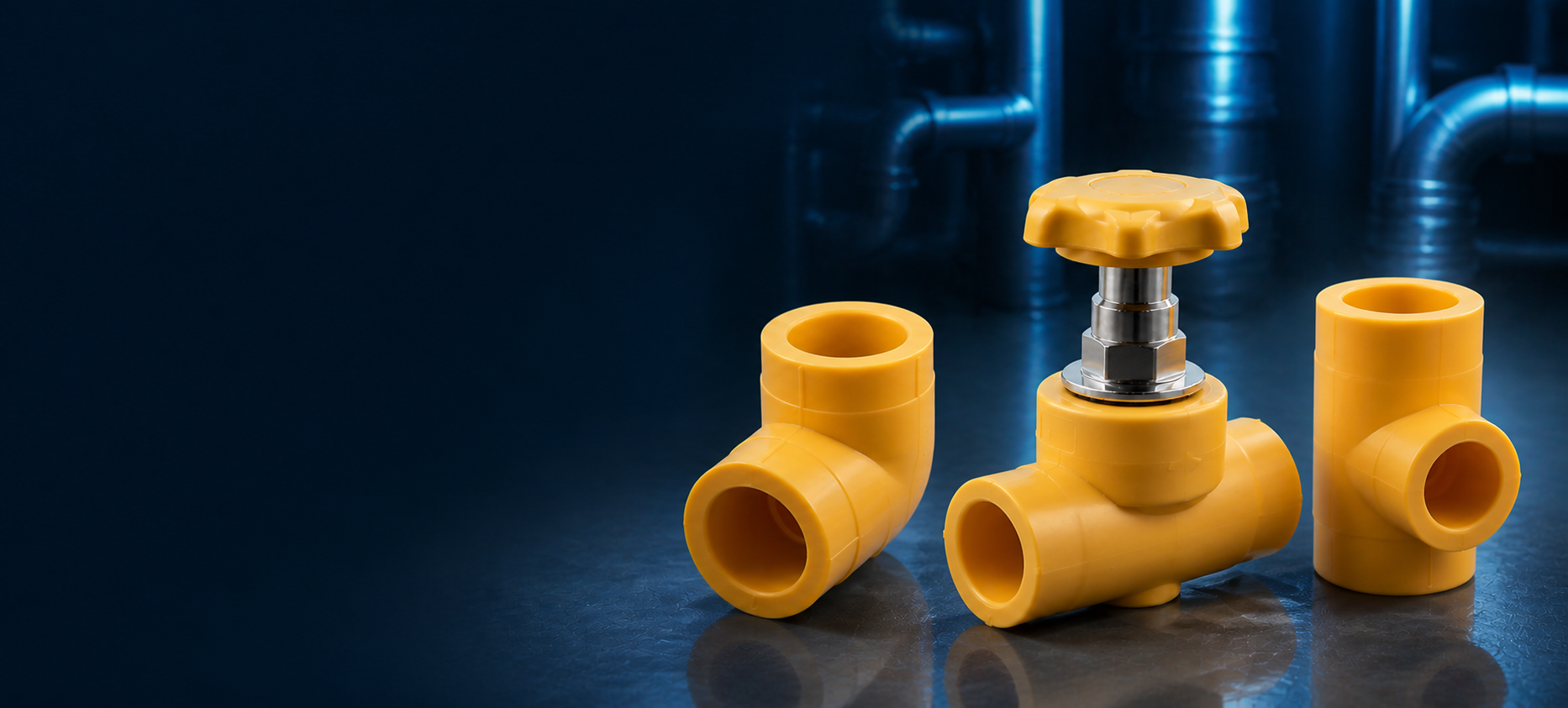 Jiebalu yellow PPR fittings in a modern piping environment