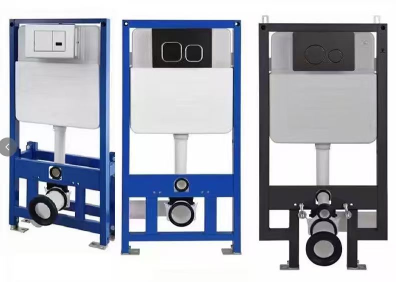 Hidden water tank systems in blue and black frames